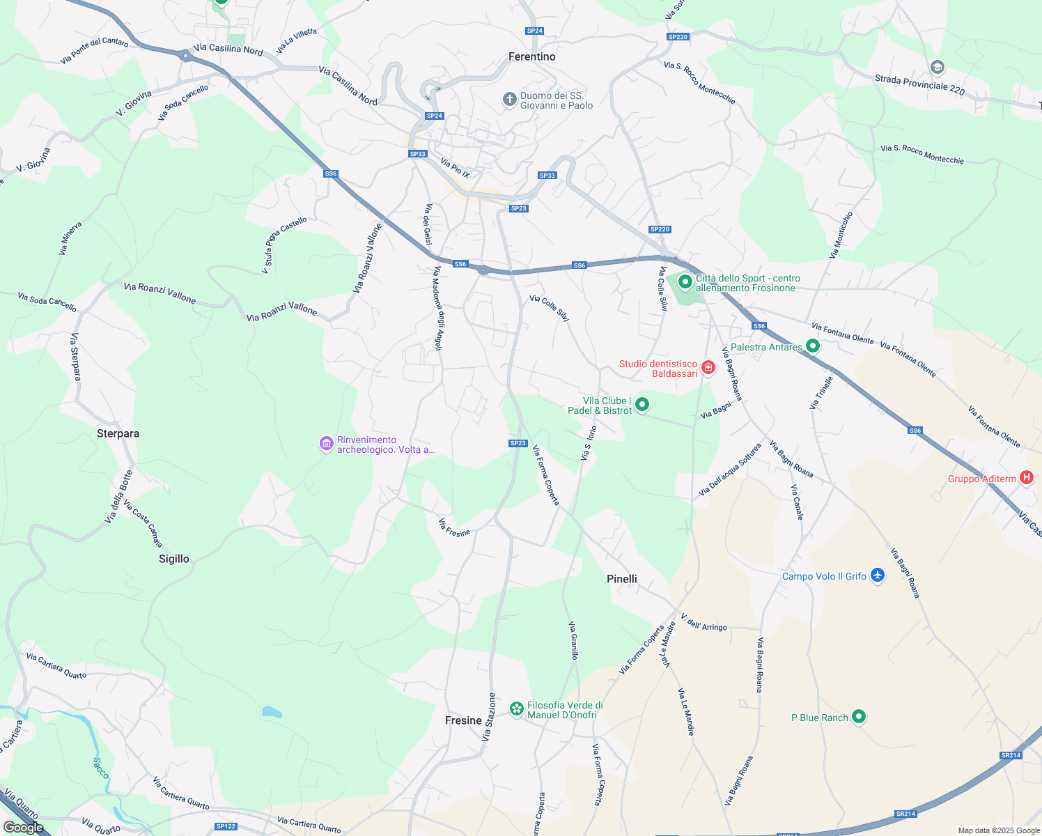 map of restaurants, bars, coffee shops, grocery stores, and more near 111 Via Stazione in Ferentino