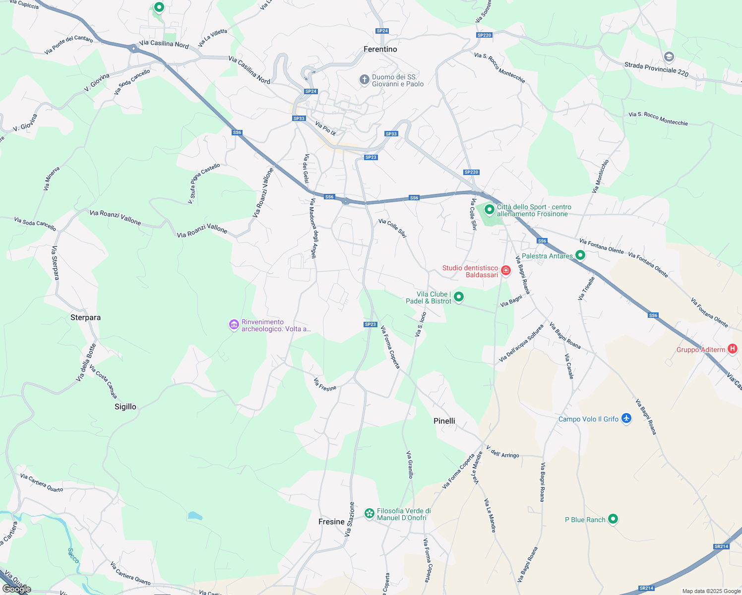 map of restaurants, bars, coffee shops, grocery stores, and more near 111 Via Stazione in Ferentino