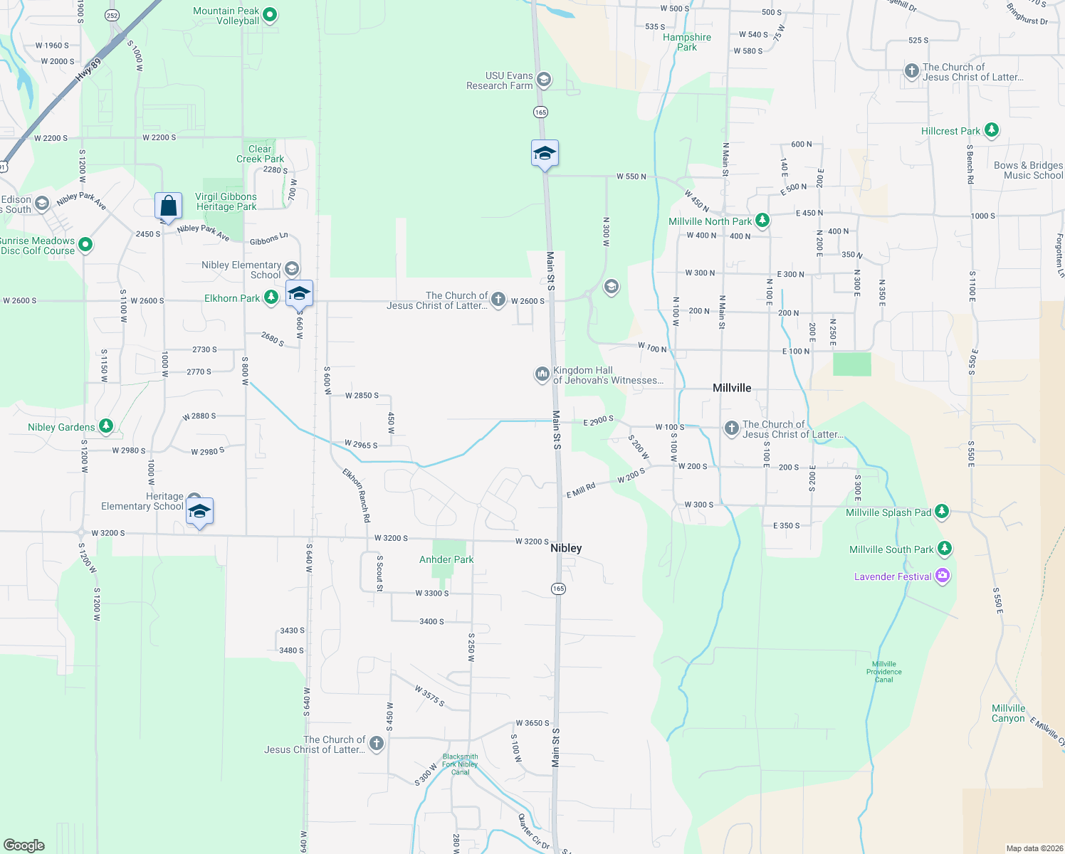 map of restaurants, bars, coffee shops, grocery stores, and more near 2905 South 50 West in Nibley