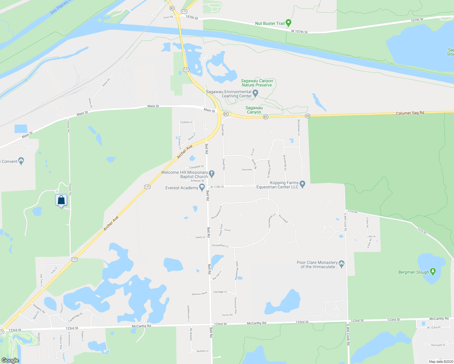 map of restaurants, bars, coffee shops, grocery stores, and more near 12 115th Street in Lemont