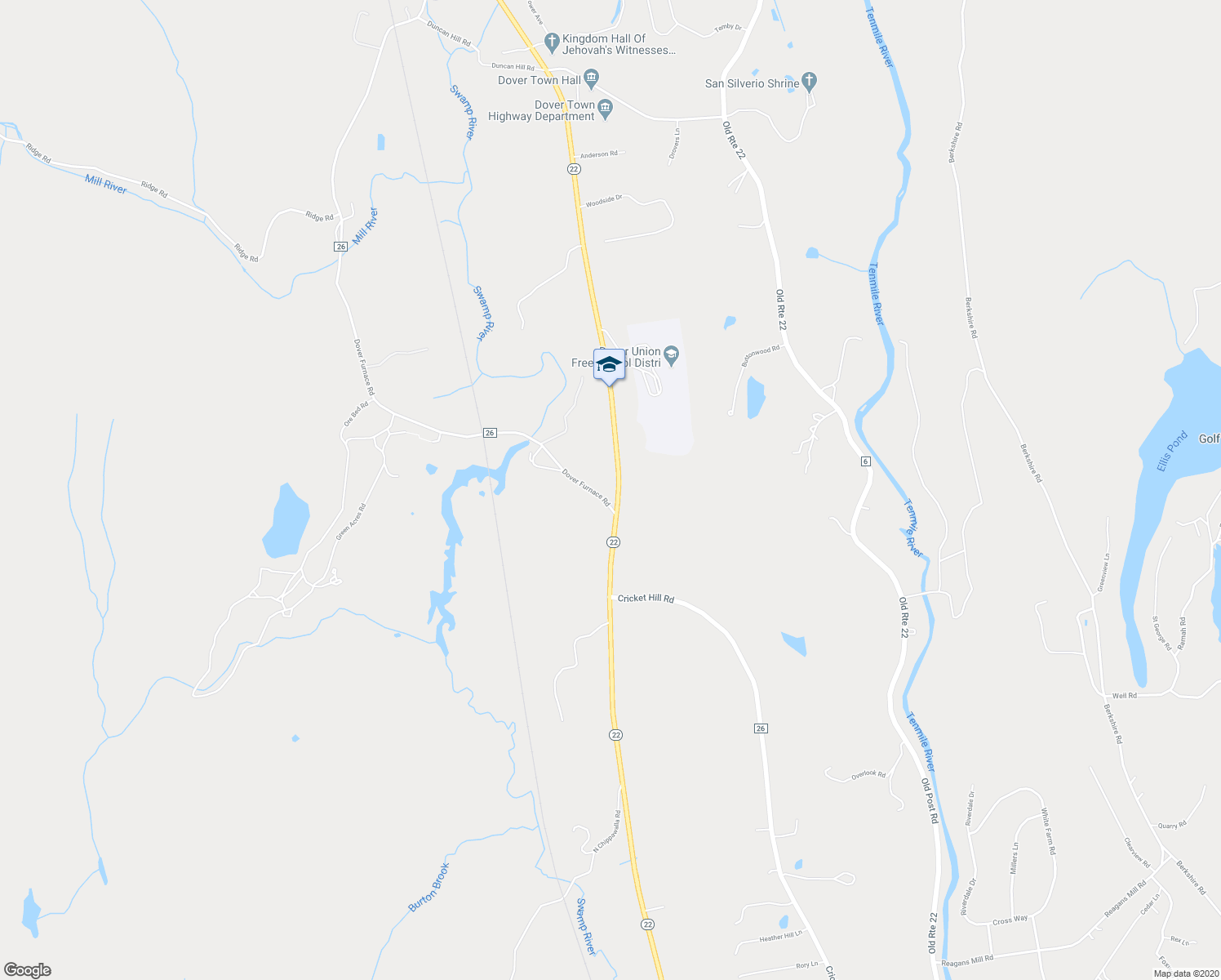 map of restaurants, bars, coffee shops, grocery stores, and more near 2307 New York 22 in Dover Plains