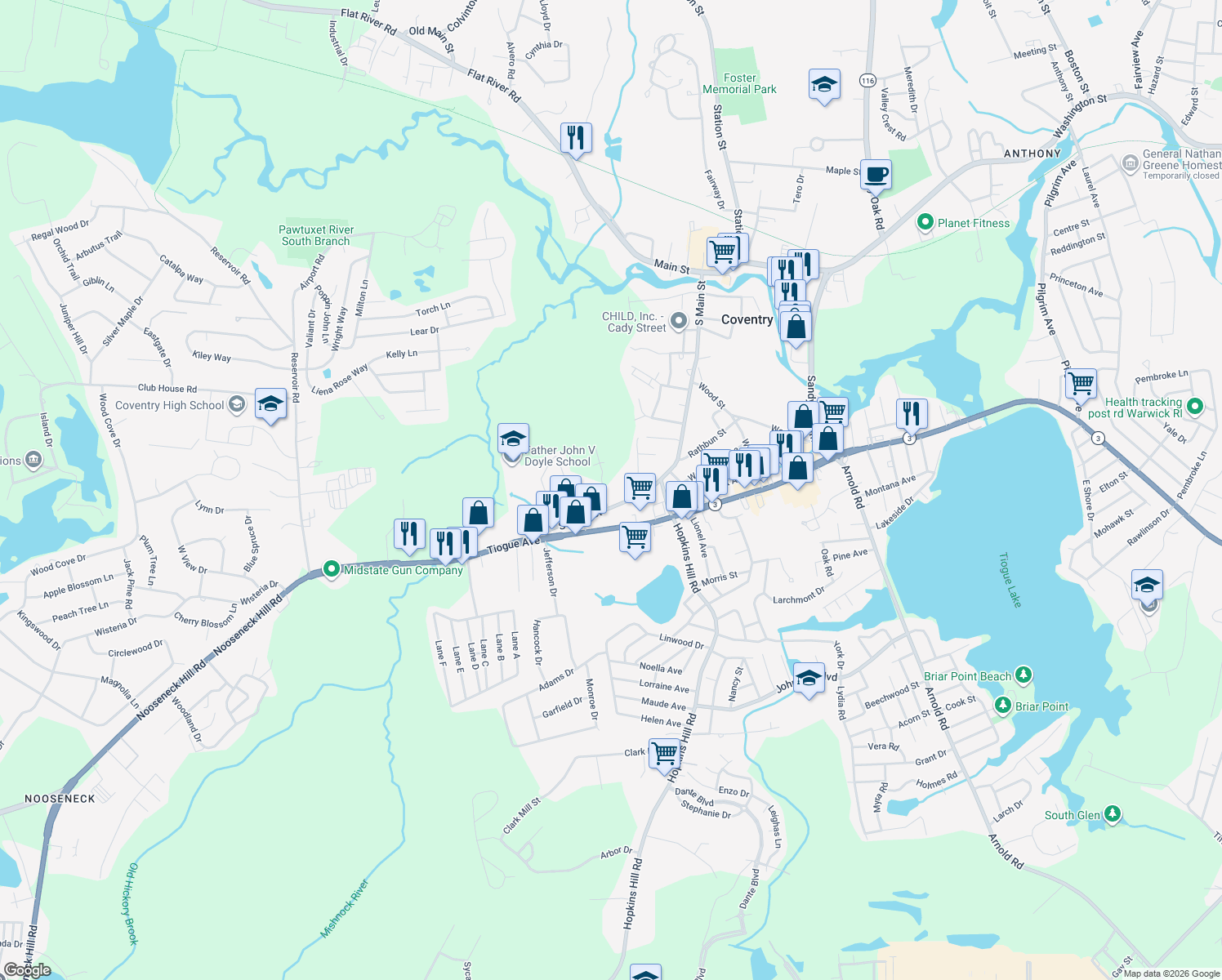 map of restaurants, bars, coffee shops, grocery stores, and more near 5 Ian St in Coventry