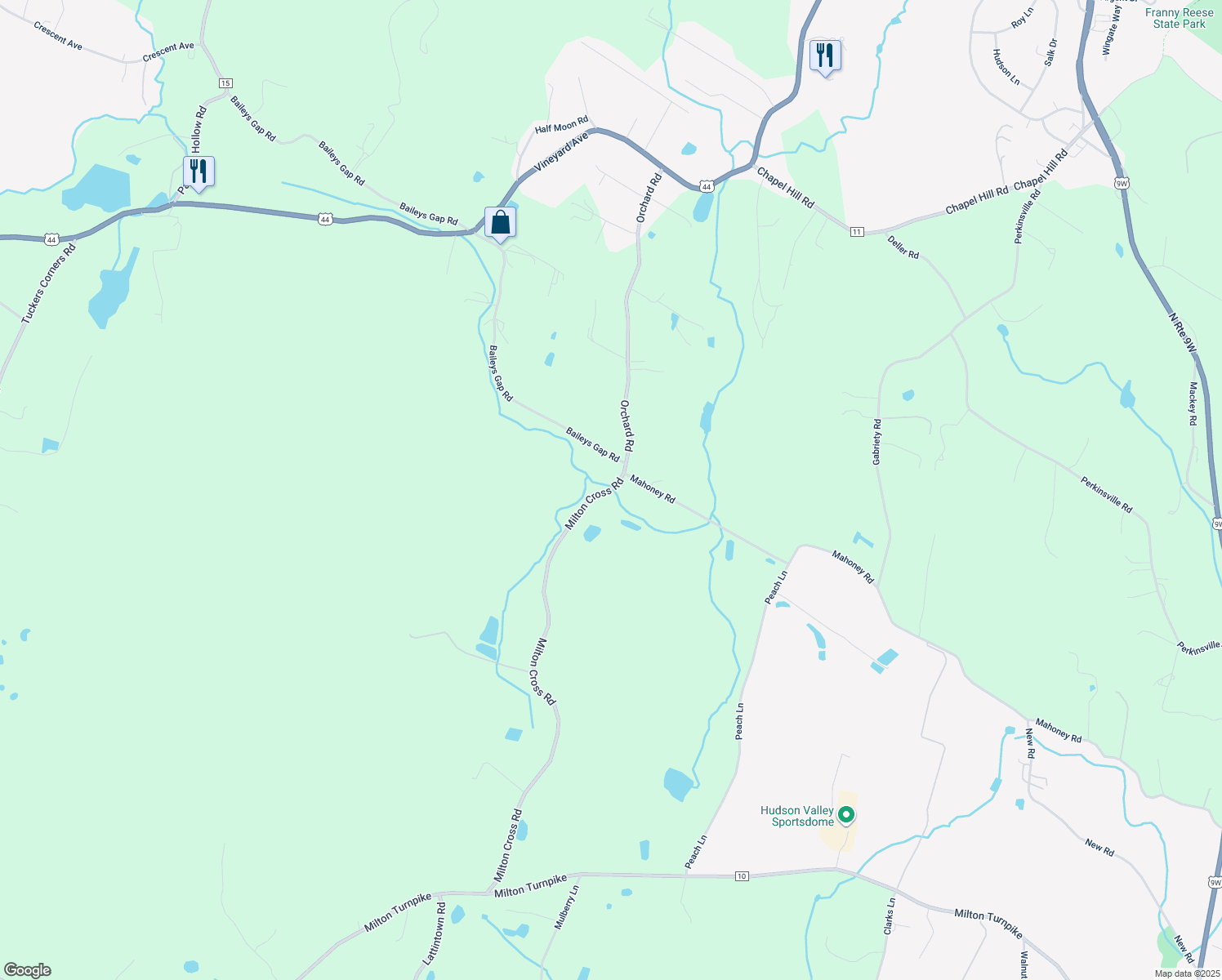 map of restaurants, bars, coffee shops, grocery stores, and more near 289 Milton Cross Rd in Highland