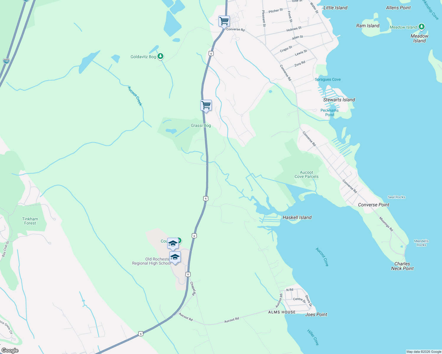 map of restaurants, bars, coffee shops, grocery stores, and more near 46 Holly Pond Road in Marion