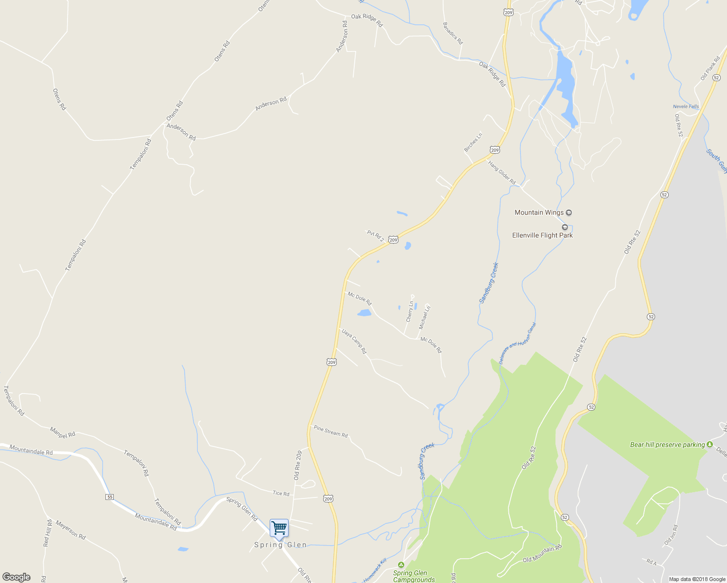 map of restaurants, bars, coffee shops, grocery stores, and more near 17 Mcdole Road in Ellenville