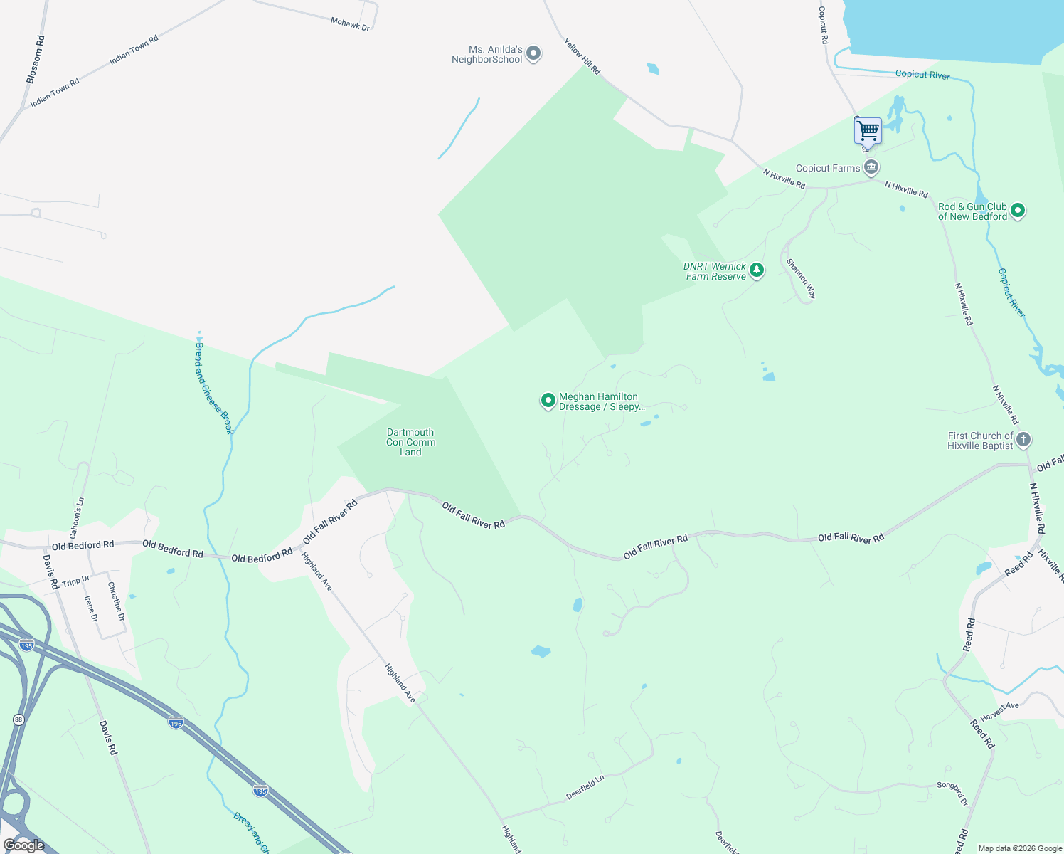 map of restaurants, bars, coffee shops, grocery stores, and more near 1 Arruda Ln in Dartmouth
