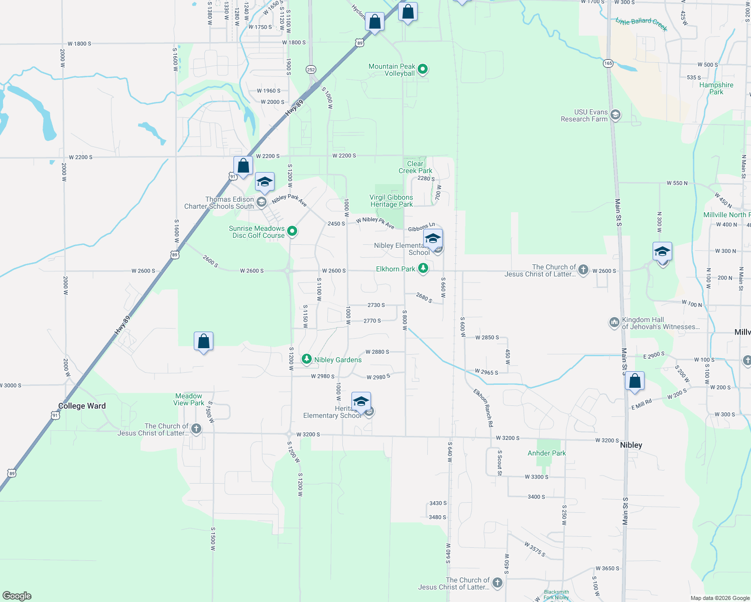 map of restaurants, bars, coffee shops, grocery stores, and more near 903 West 2730 South in Nibley