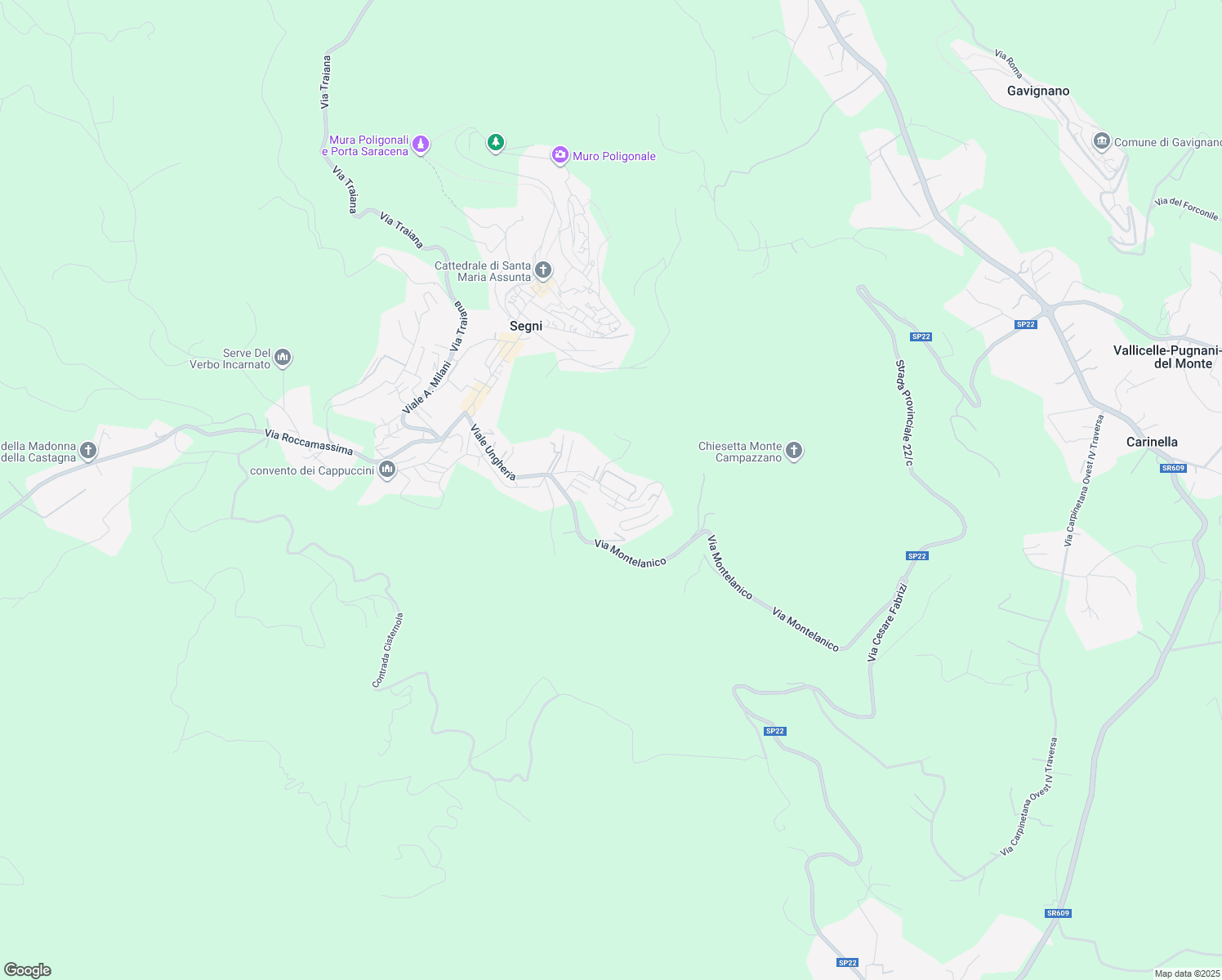 map of restaurants, bars, coffee shops, grocery stores, and more near 51 Via delle Mele in Segni