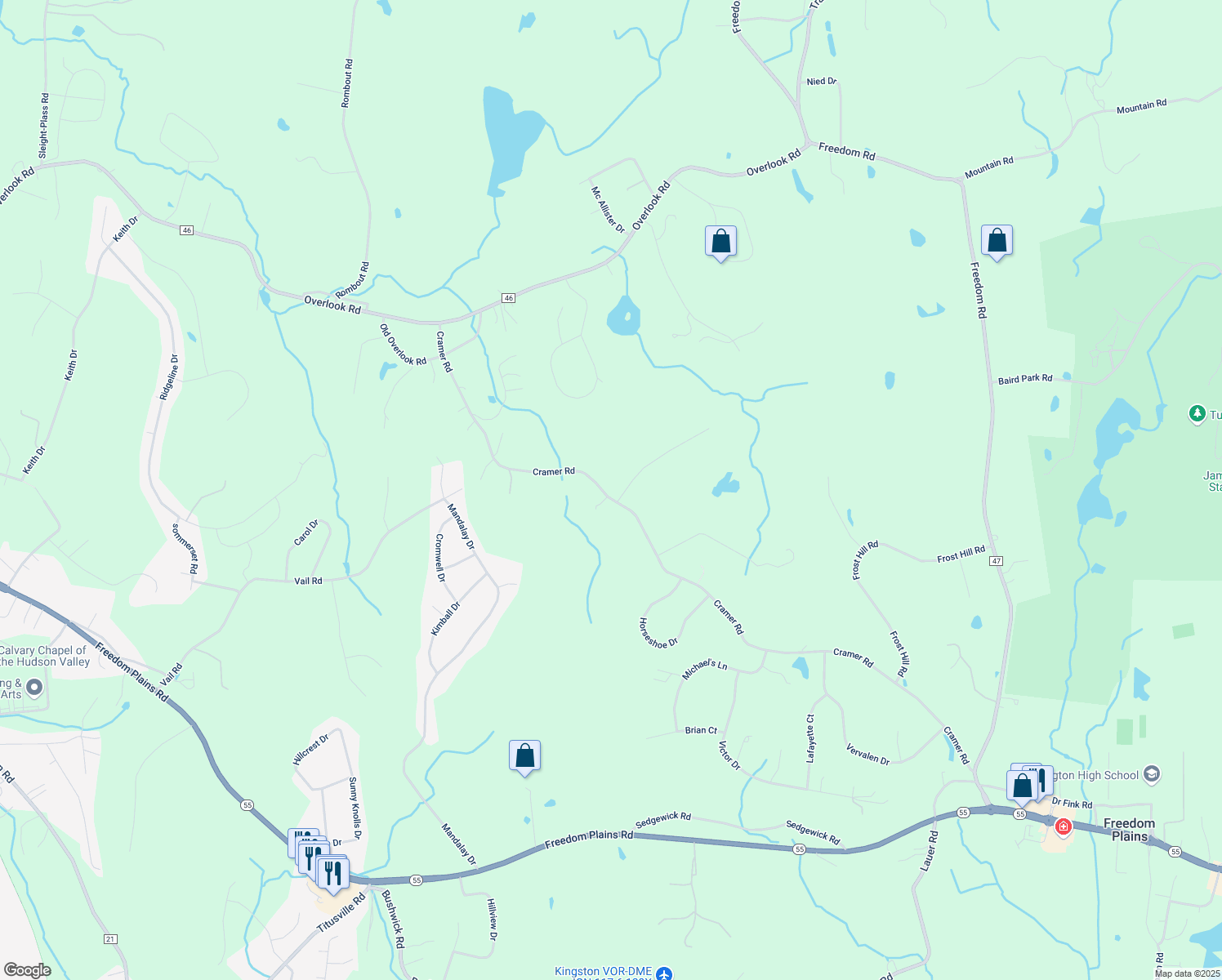 map of restaurants, bars, coffee shops, grocery stores, and more near 1 Gold Road in Poughkeepsie