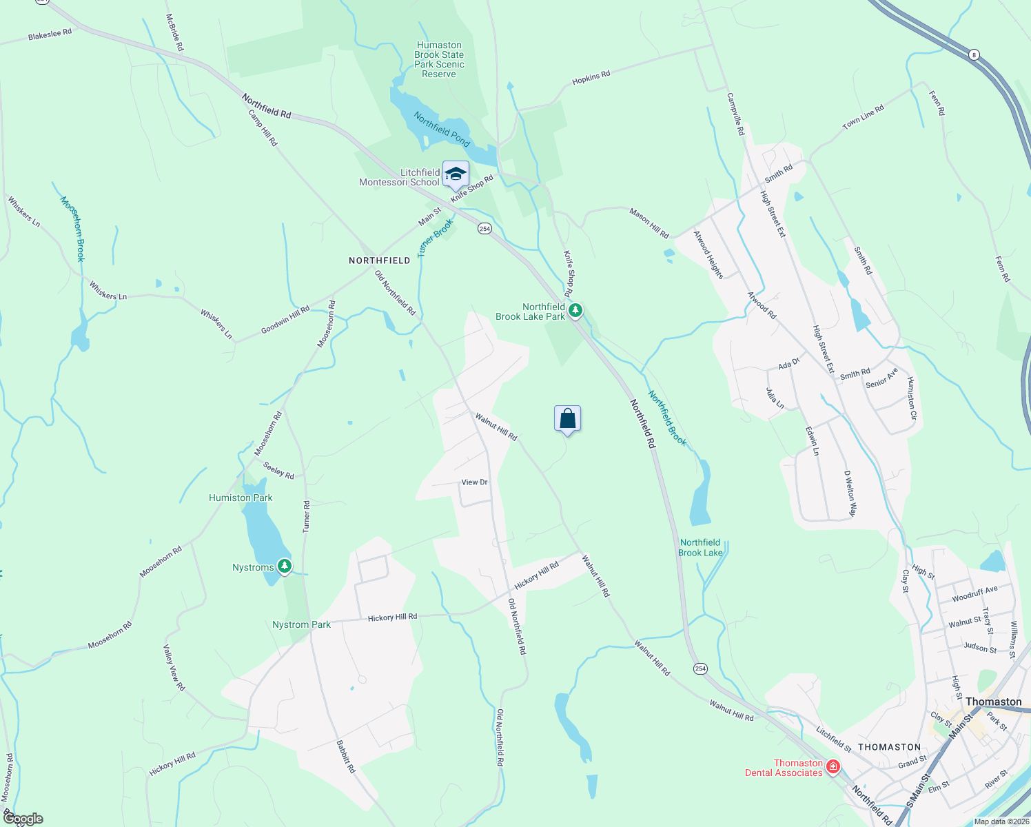 map of restaurants, bars, coffee shops, grocery stores, and more near 734 Walnut Hill Road in Thomaston