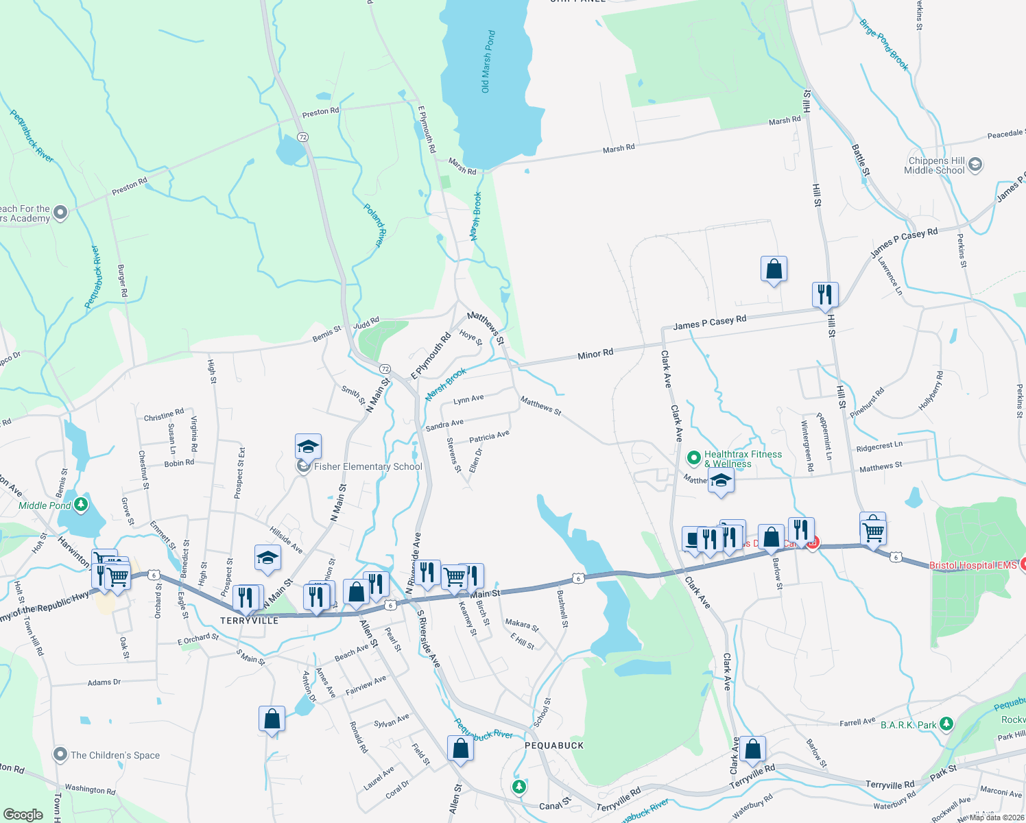 map of restaurants, bars, coffee shops, grocery stores, and more near 29 Sandra Ave in Plymouth