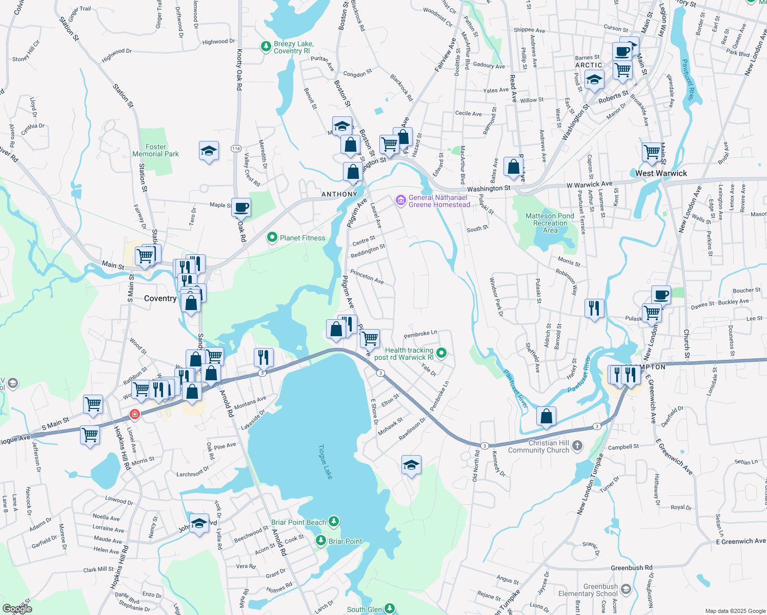 map of restaurants, bars, coffee shops, grocery stores, and more near 5 Vanderbilt Terrace in Coventry