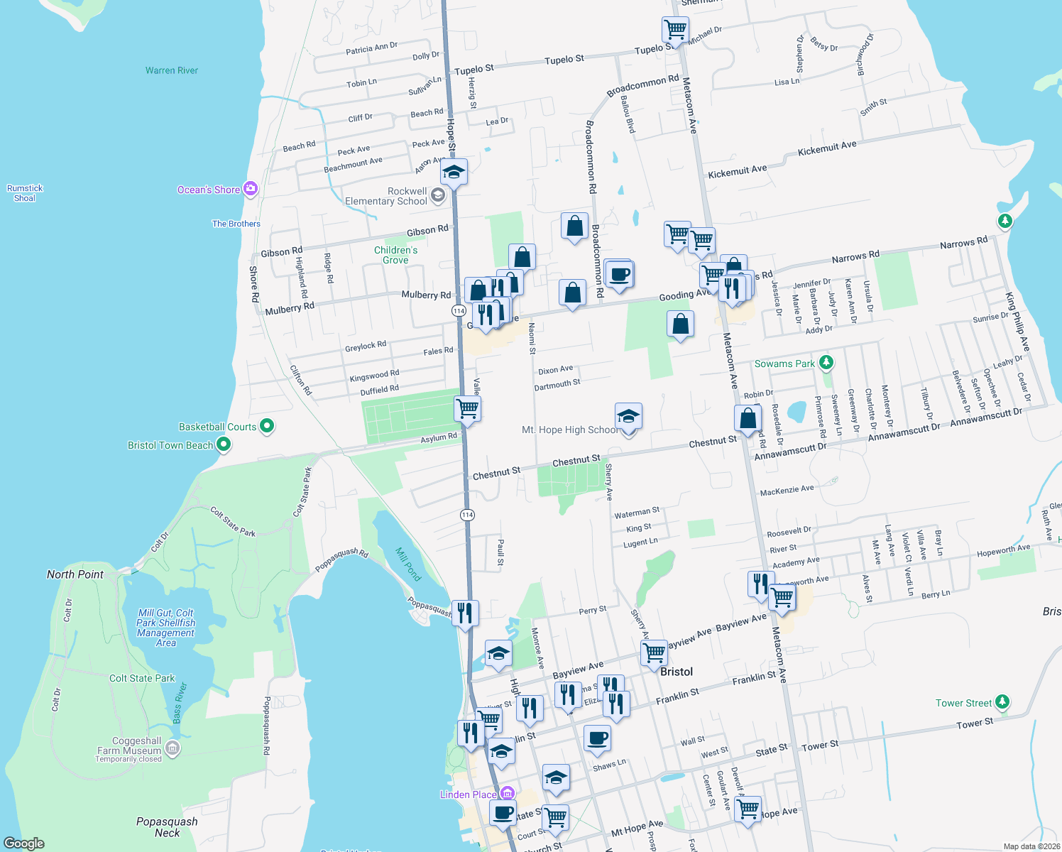 map of restaurants, bars, coffee shops, grocery stores, and more near 15 Naomi Street in Bristol