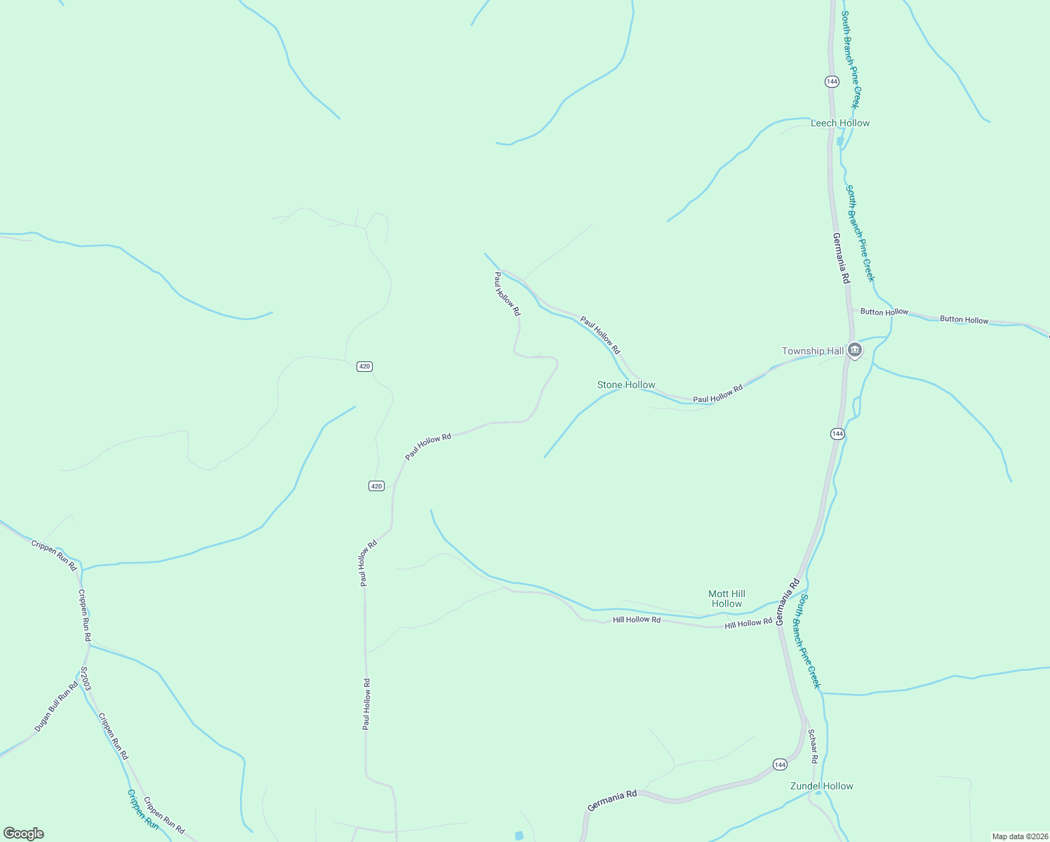 map of restaurants, bars, coffee shops, grocery stores, and more near Paul Hollow Road in Galeton