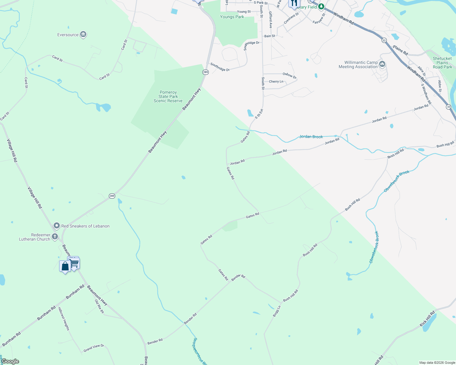 map of restaurants, bars, coffee shops, grocery stores, and more near 95 Gates Road in Lebanon