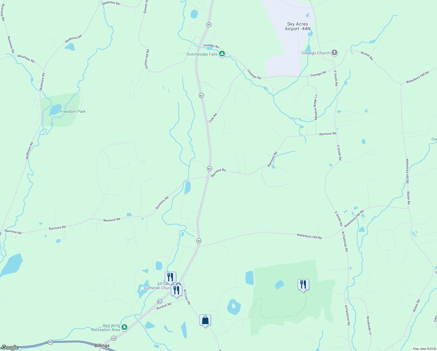 map of restaurants, bars, coffee shops, grocery stores, and more near 172 Barmore Road in Lagrangeville