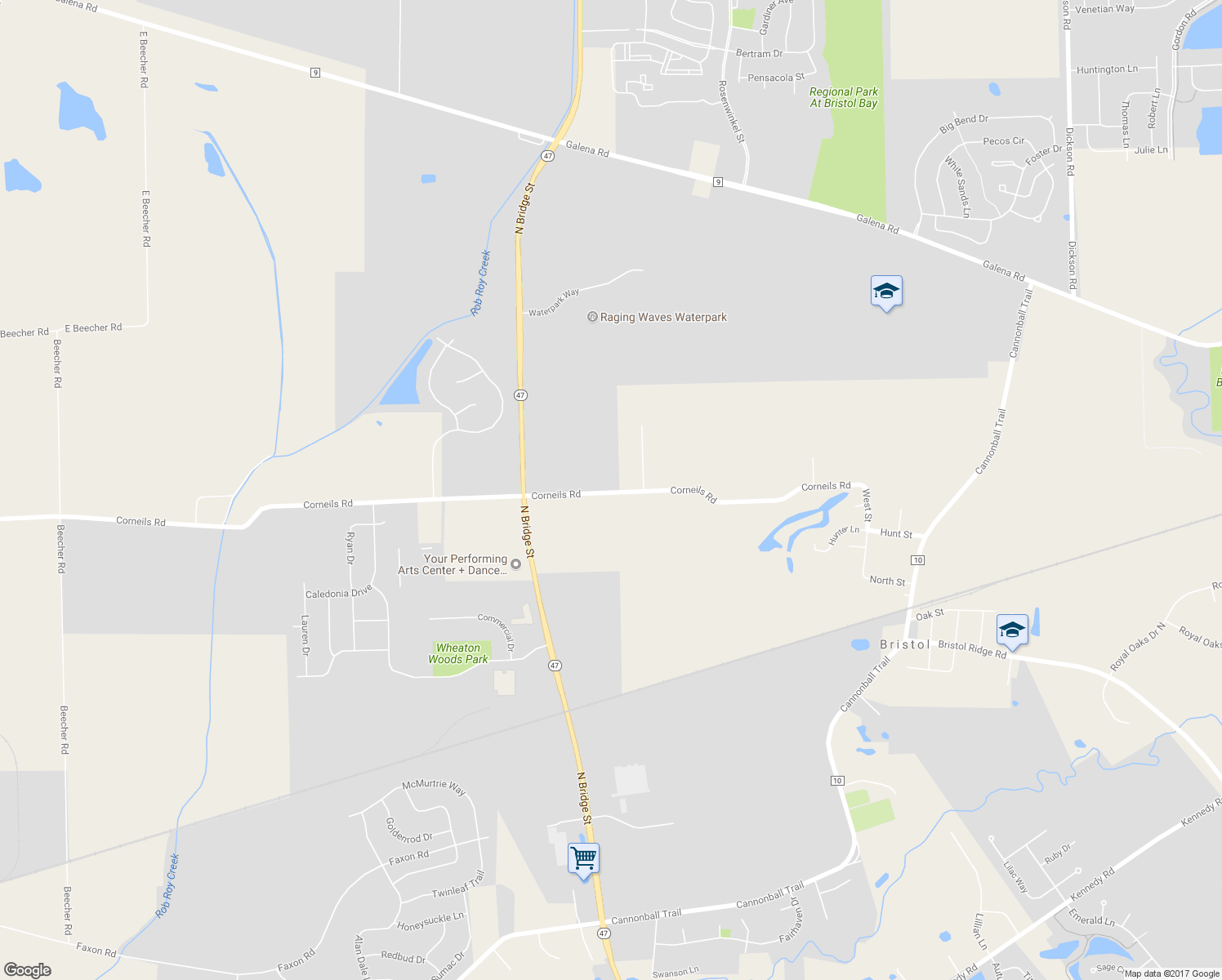 map of restaurants, bars, coffee shops, grocery stores, and more near 9705 Corneils Road in Bristol