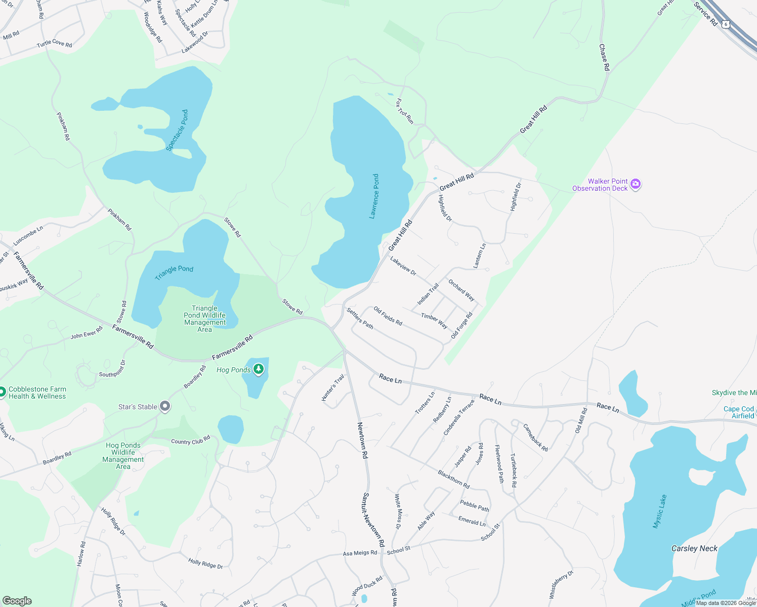 map of restaurants, bars, coffee shops, grocery stores, and more near 82 Old Fields Rd in Sandwich