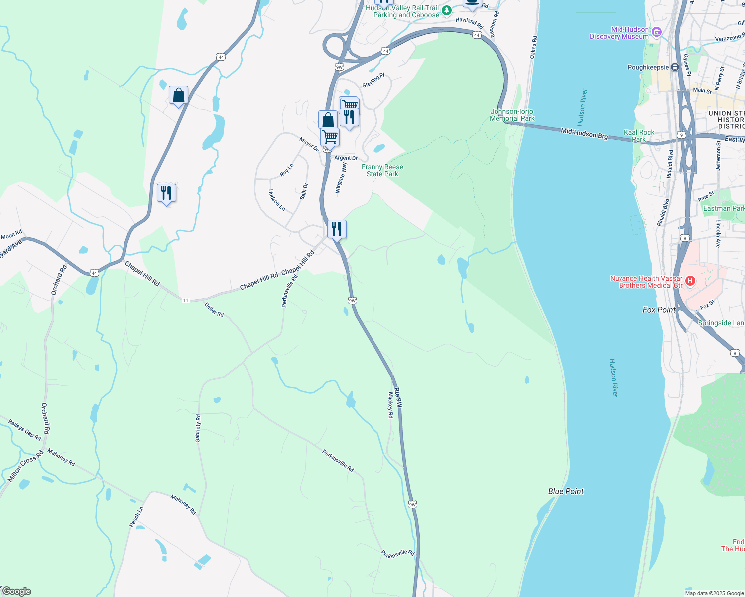 map of restaurants, bars, coffee shops, grocery stores, and more near 10 Blue Point Rd in Highland