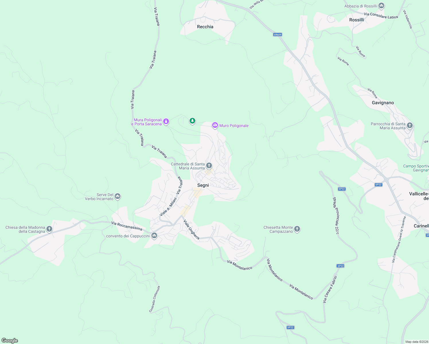 map of restaurants, bars, coffee shops, grocery stores, and more near 5 Via Maria Valenzi in Segni