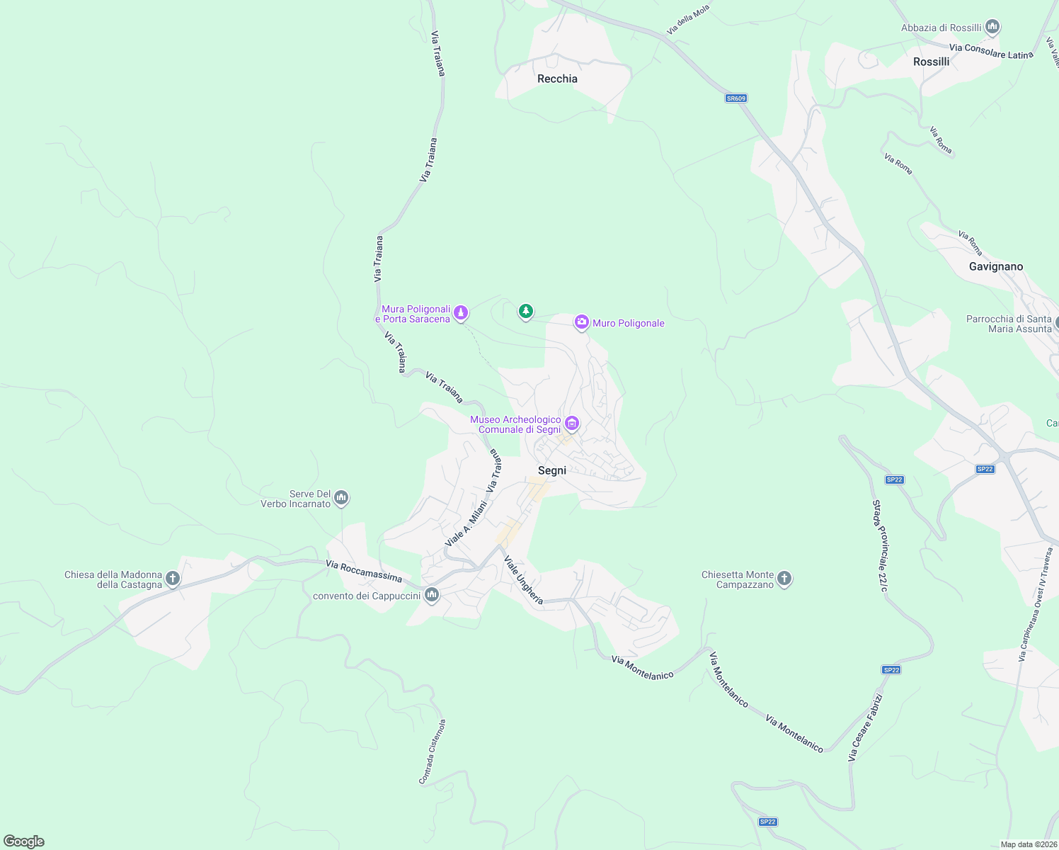 map of restaurants, bars, coffee shops, grocery stores, and more near 76 Via Porta Saracena in Segni
