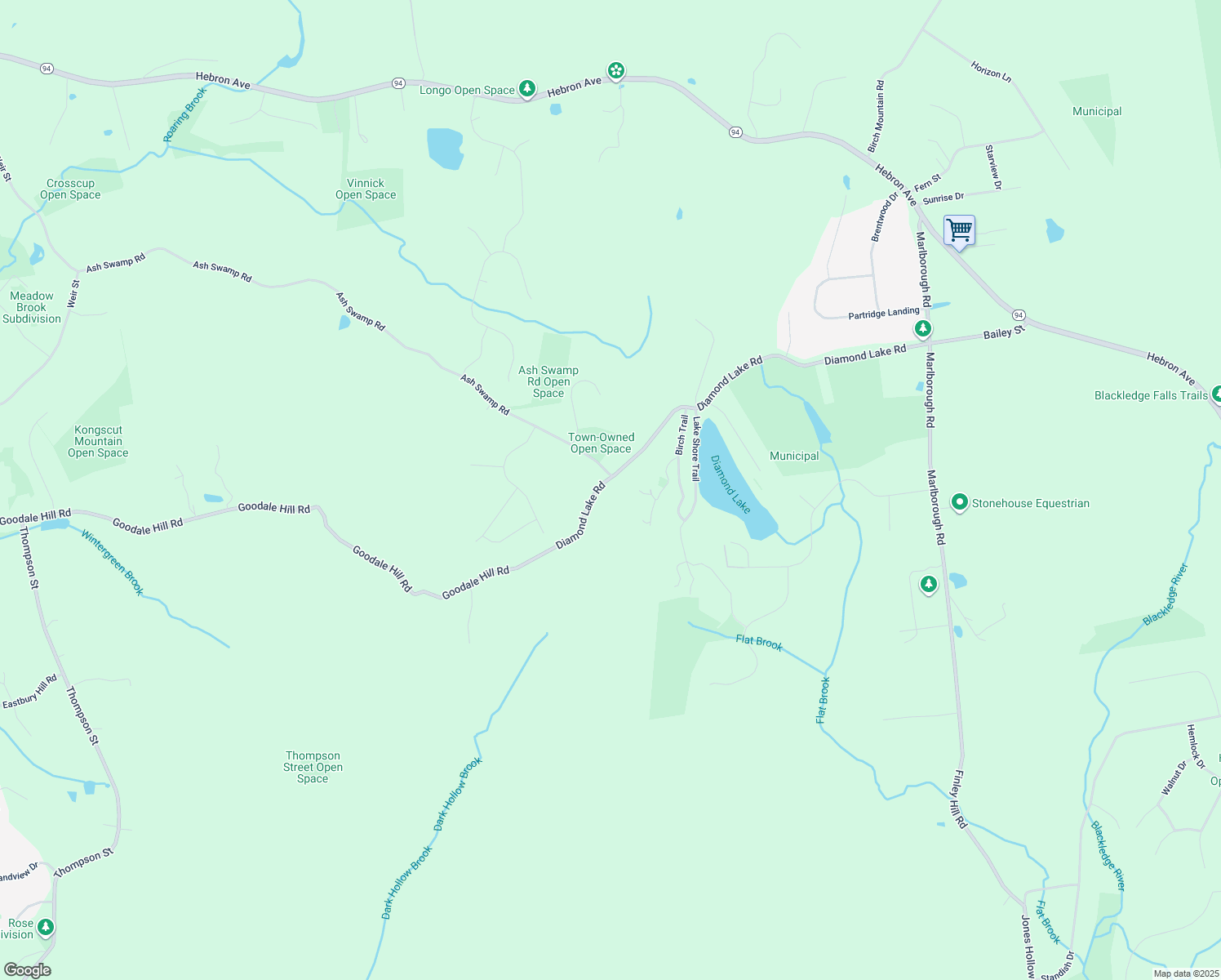map of restaurants, bars, coffee shops, grocery stores, and more near 1286 Diamond Lake Road in Glastonbury