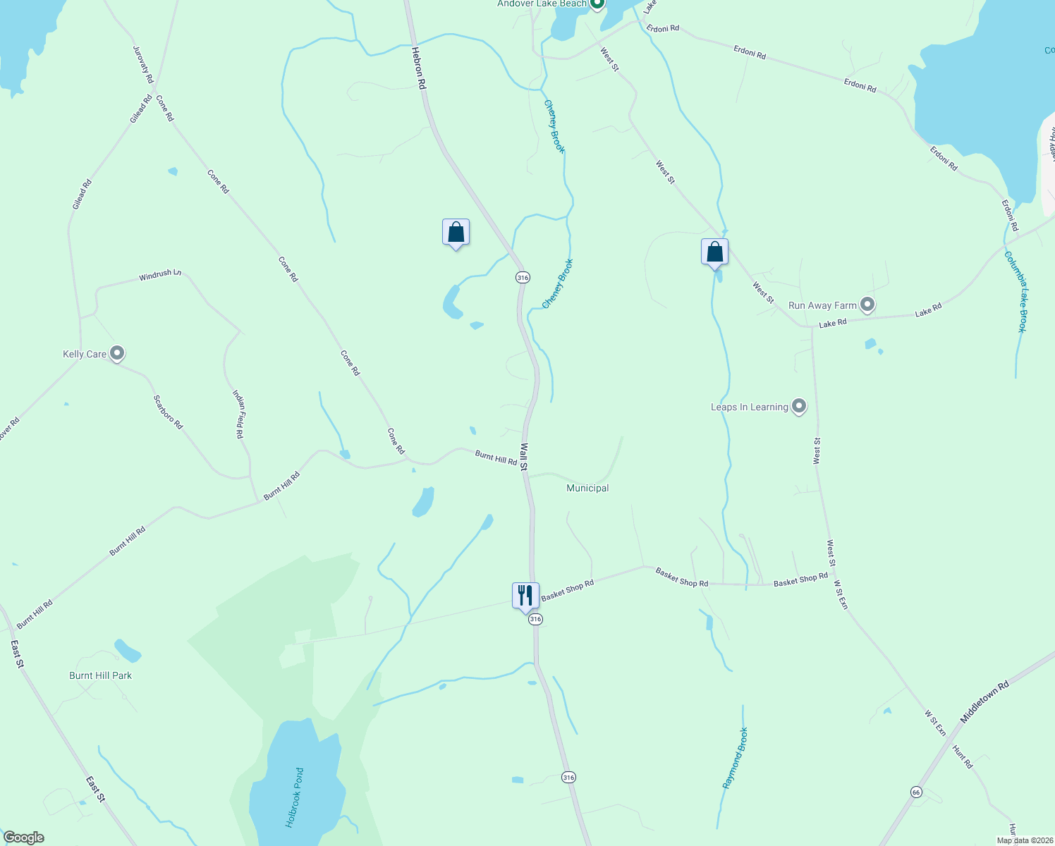 map of restaurants, bars, coffee shops, grocery stores, and more near 557 Wall Street in Hebron