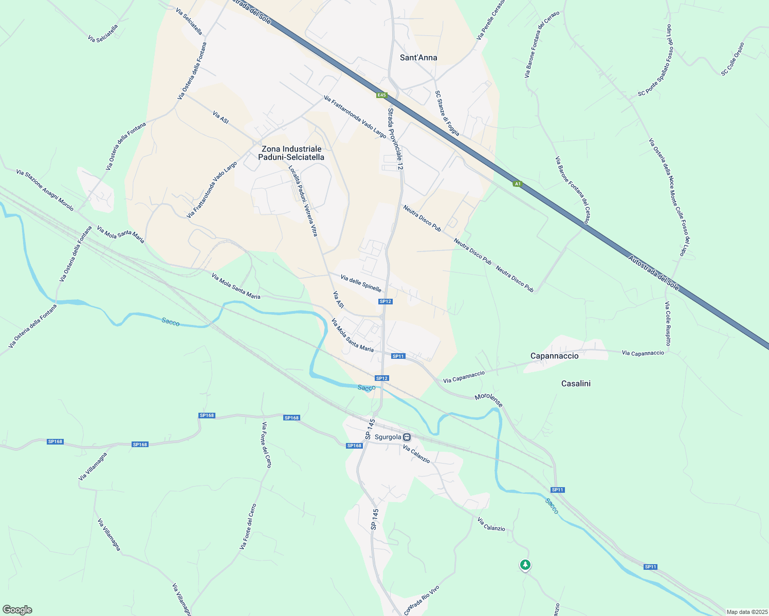 map of restaurants, bars, coffee shops, grocery stores, and more near 47 Strada Provinciale 12 in Zona Industriale Paduni-Selciatella