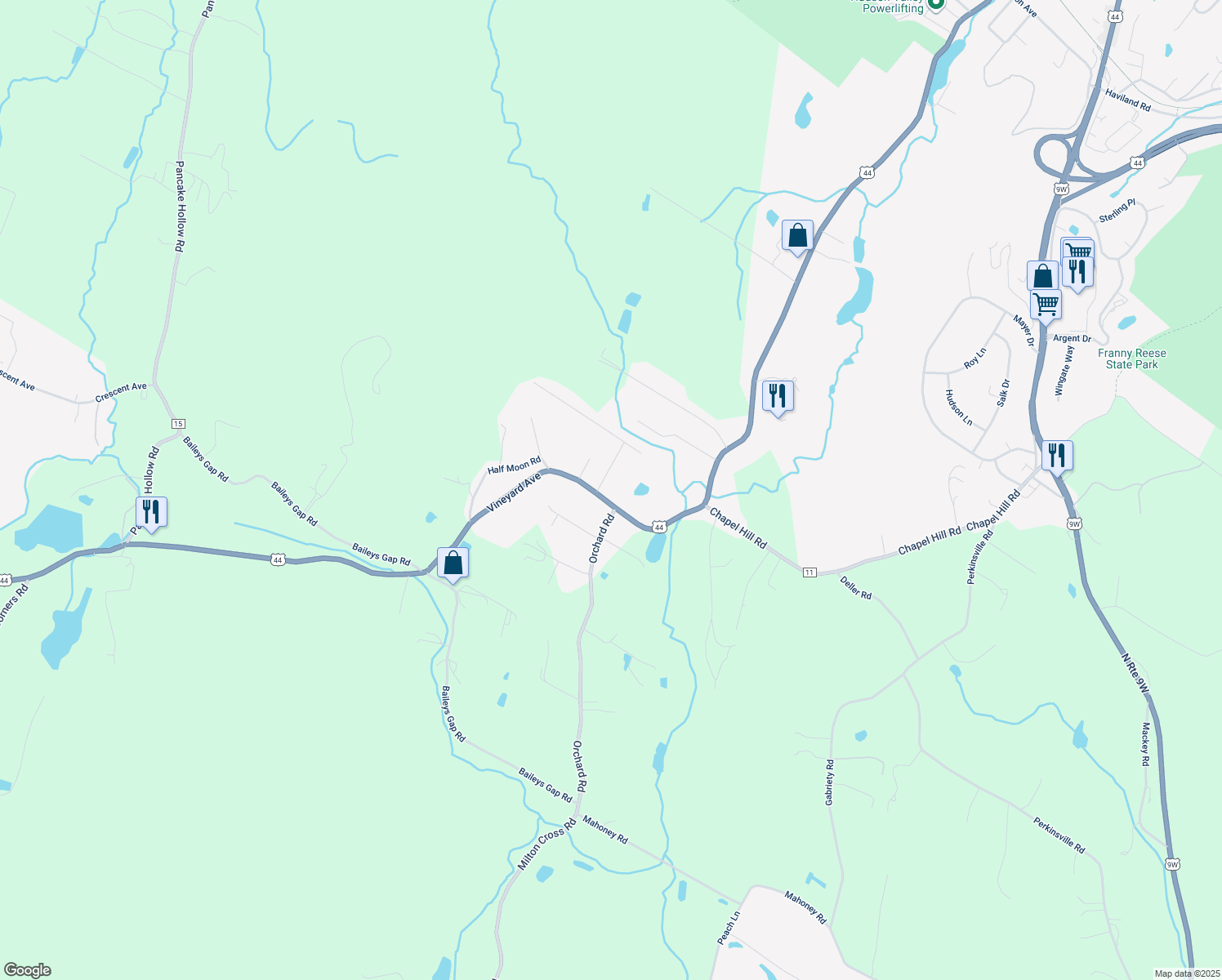 map of restaurants, bars, coffee shops, grocery stores, and more near 1 Cusa Drive in Highland