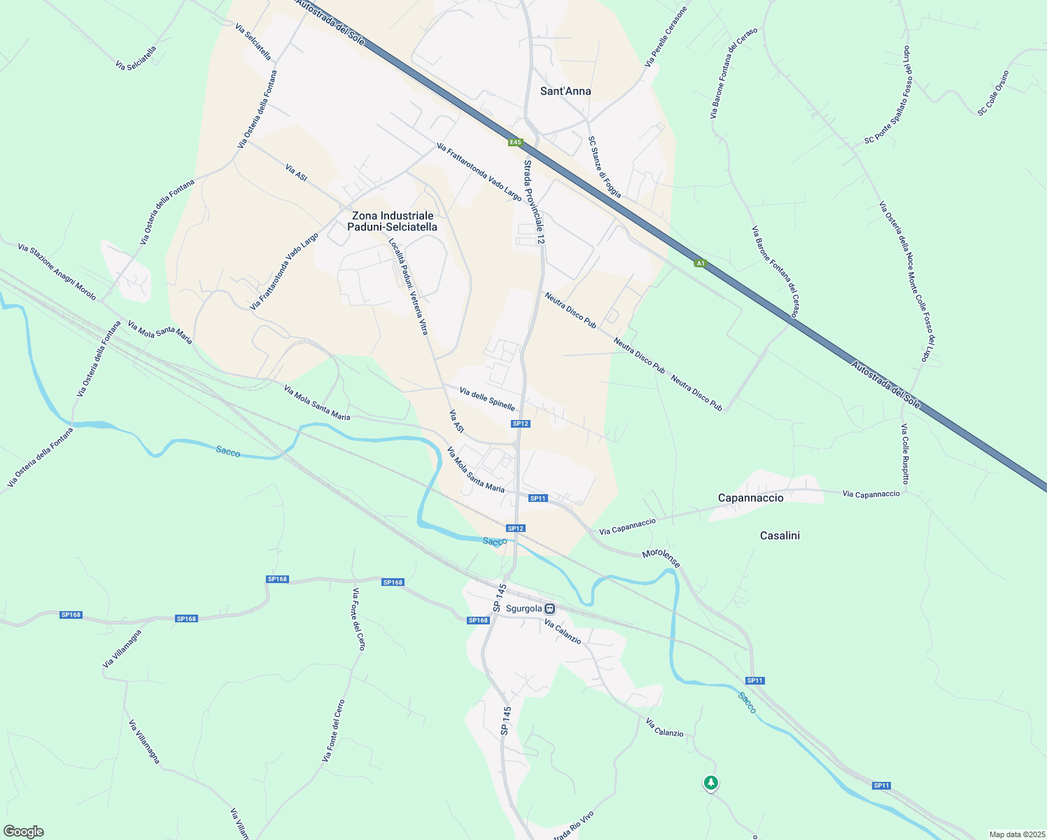 map of restaurants, bars, coffee shops, grocery stores, and more near 47 SP12 in Zona Industriale Paduni-Selciatella