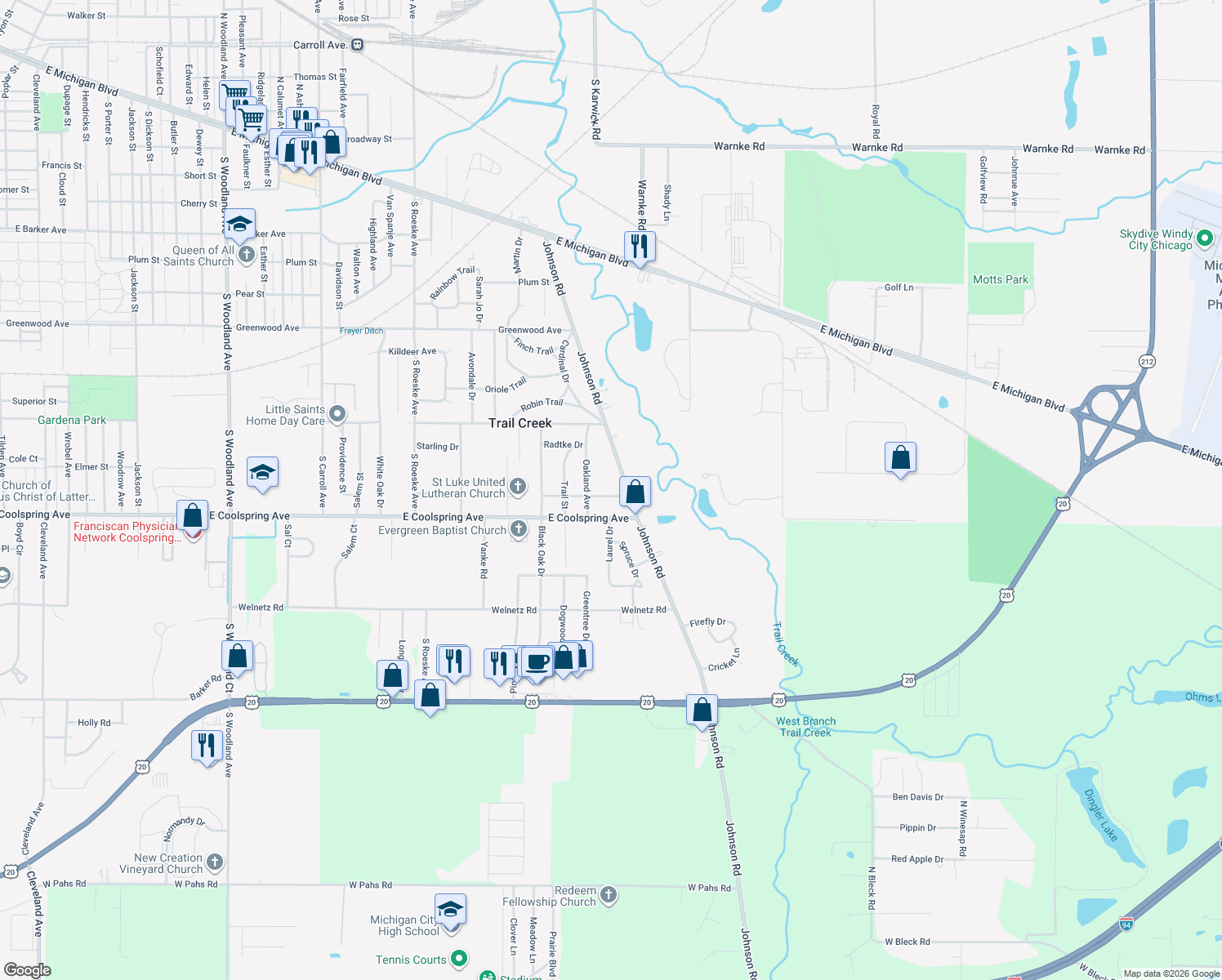 map of restaurants, bars, coffee shops, grocery stores, and more near 307 Leo Avenue in Trail Creek