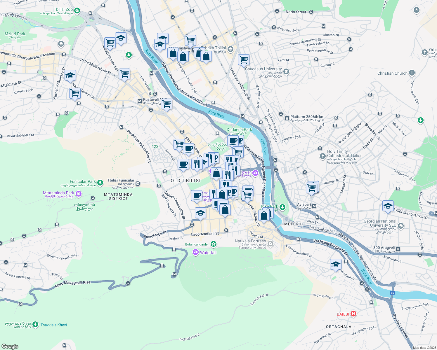 map of restaurants, bars, coffee shops, grocery stores, and more near Lado Gudiashvili Street in Tbilisi