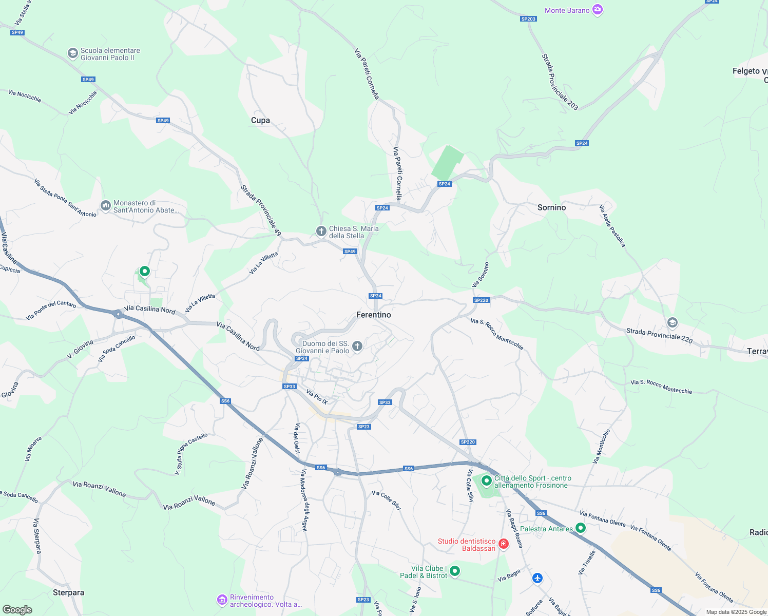 map of restaurants, bars, coffee shops, grocery stores, and more near 6 Via San Rocco Montecchie in Ferentino