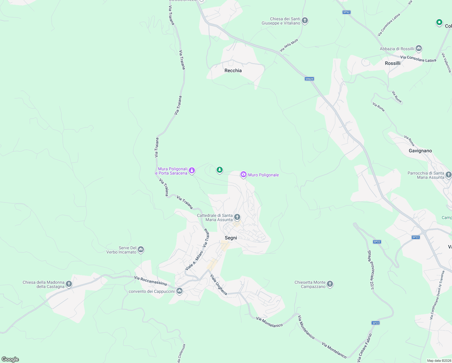 map of restaurants, bars, coffee shops, grocery stores, and more near 122 Via Marconi in Segni