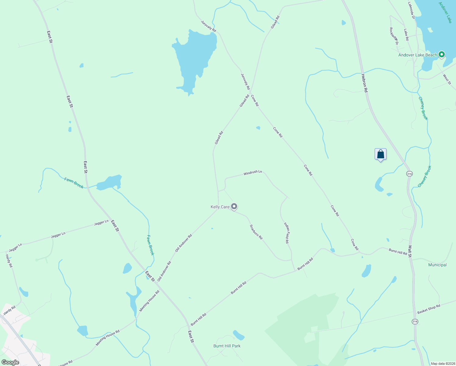 map of restaurants, bars, coffee shops, grocery stores, and more near 16 Windrush Lane in Andover