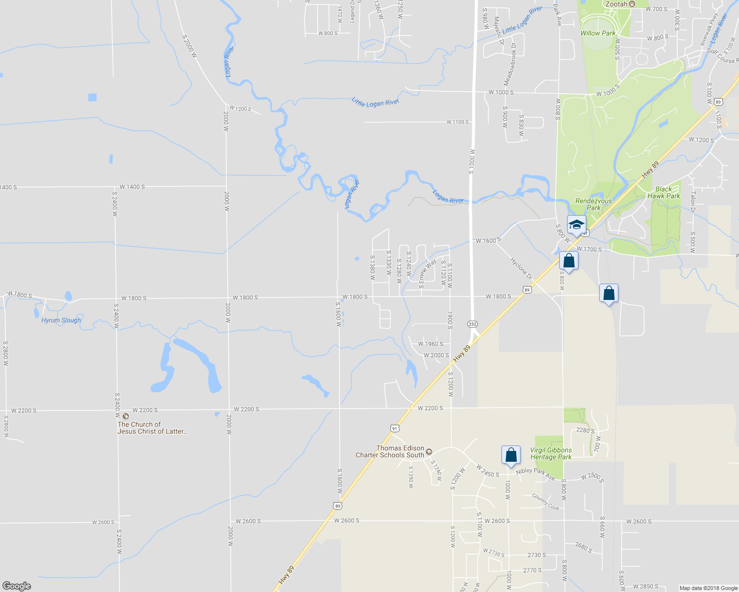 map of restaurants, bars, coffee shops, grocery stores, and more near 1797 South 1380 West in Logan