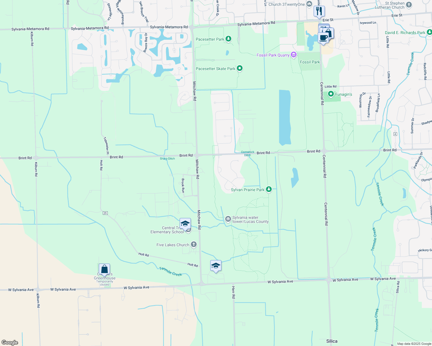 map of restaurants, bars, coffee shops, grocery stores, and more near 4827 Park Pl Blvd in Sylvania