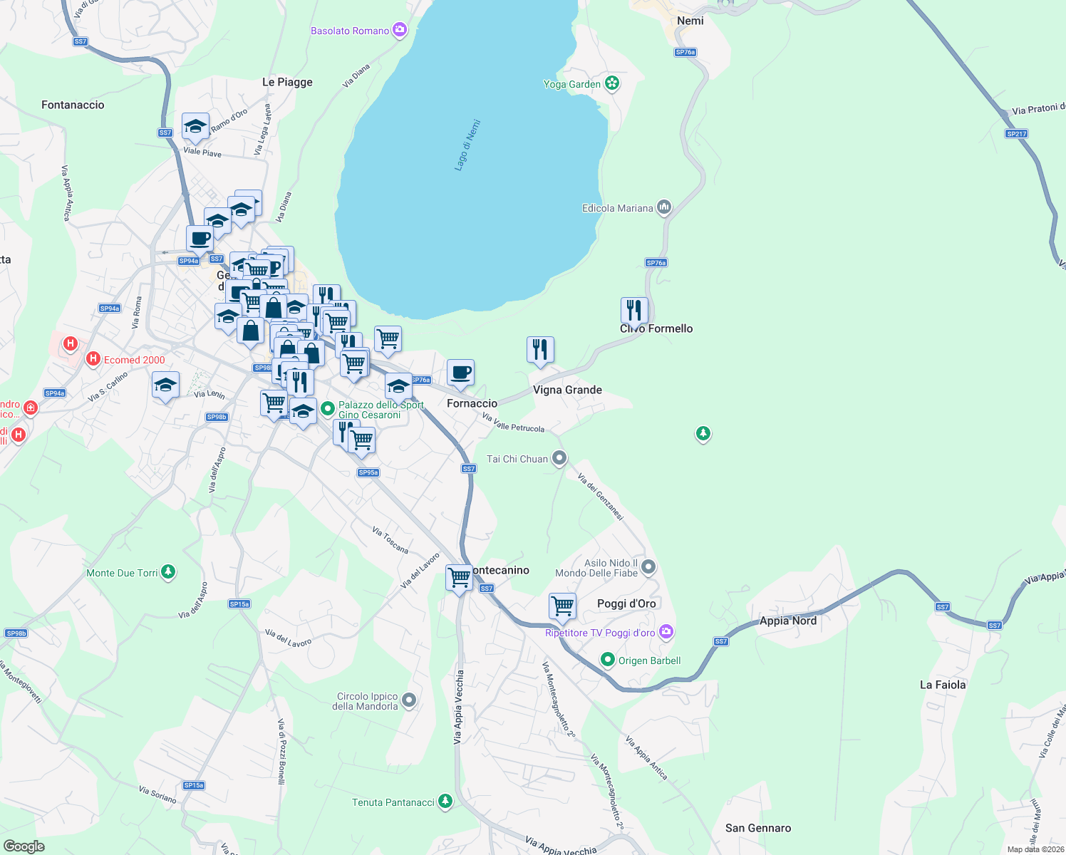 map of restaurants, bars, coffee shops, grocery stores, and more near 13 Via Valle Petrucola in Vigna Grande