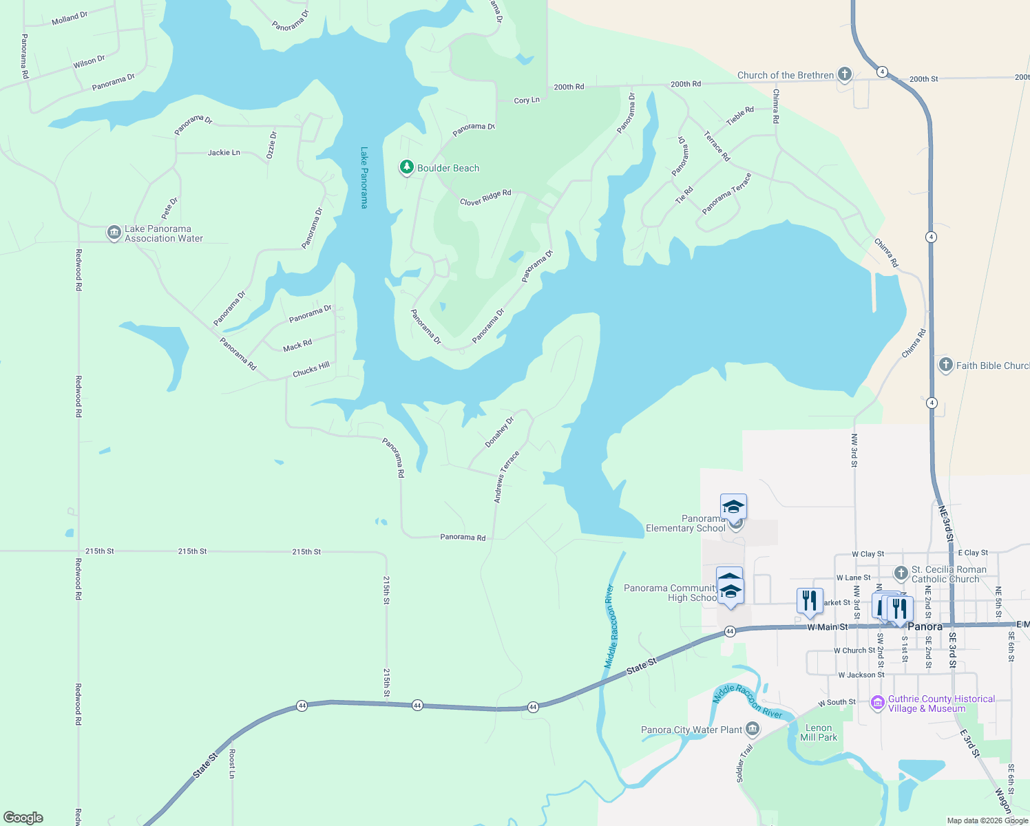 map of restaurants, bars, coffee shops, grocery stores, and more near 6924 Donahey Drive in Panora