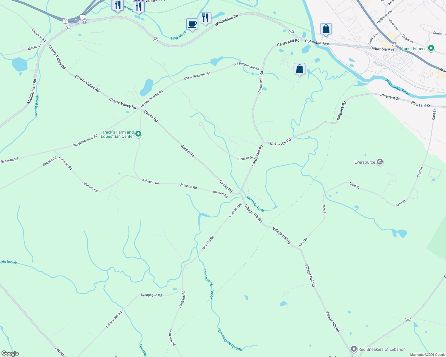 map of restaurants, bars, coffee shops, grocery stores, and more near 8 Gaulin Road in Columbia