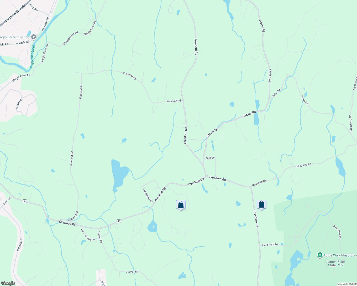 map of restaurants, bars, coffee shops, grocery stores, and more near 261 Freedom Road in Pleasant Valley
