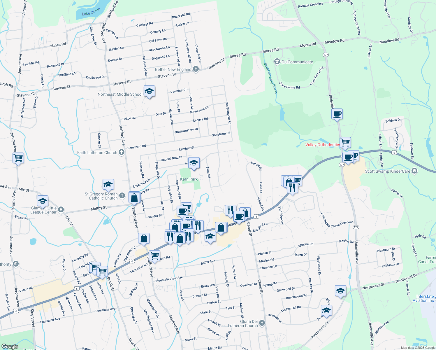 map of restaurants, bars, coffee shops, grocery stores, and more near 207 Marcia Drive in Bristol