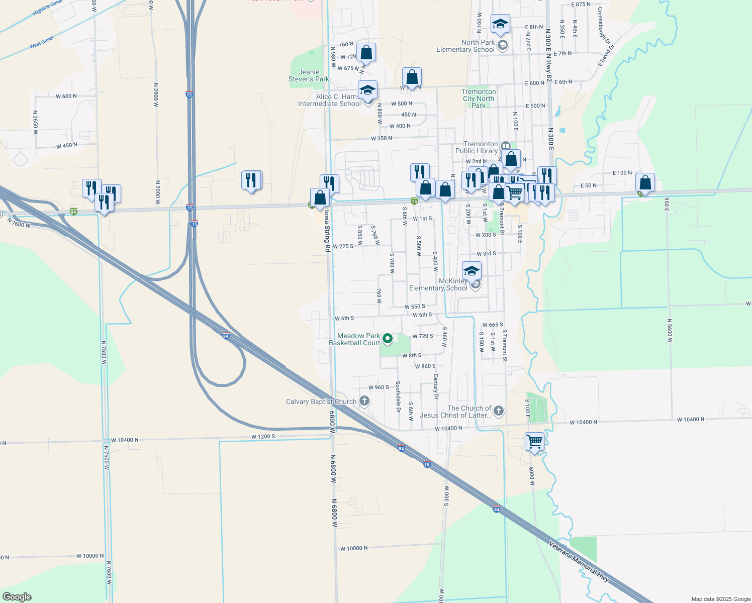 map of restaurants, bars, coffee shops, grocery stores, and more near 502 South 760 West in Tremonton