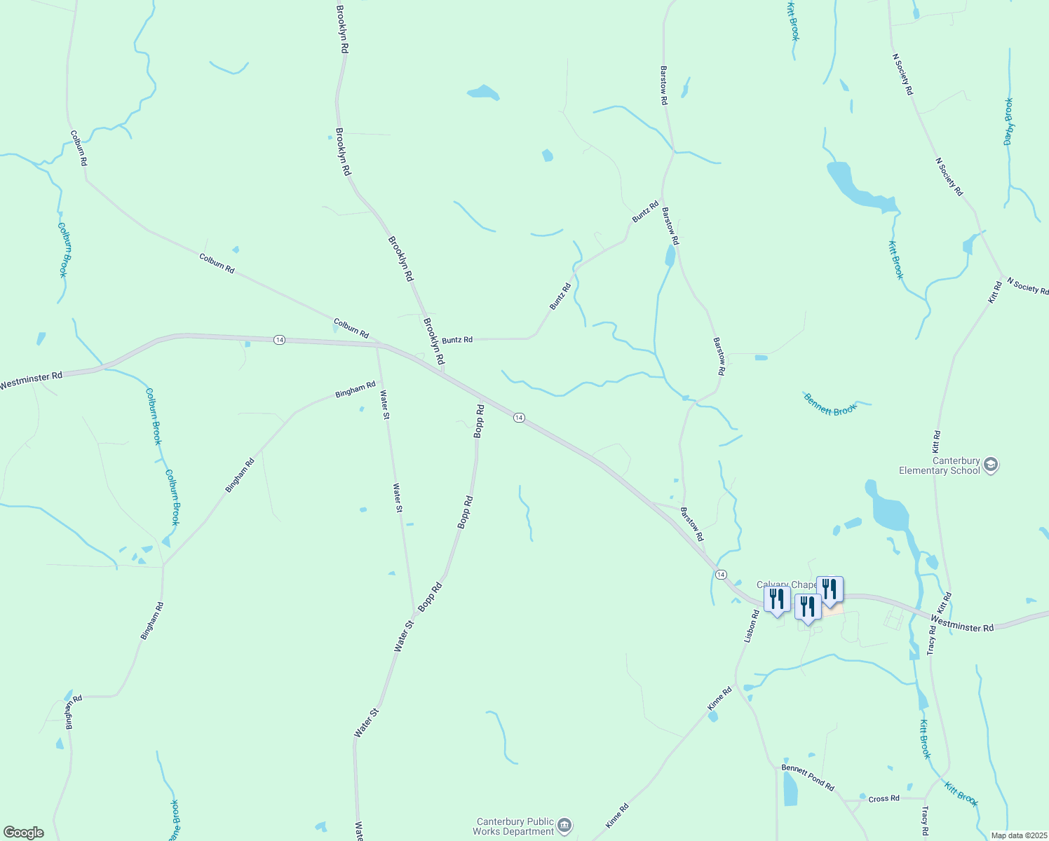 map of restaurants, bars, coffee shops, grocery stores, and more near 361 Westminster Road in Canterbury