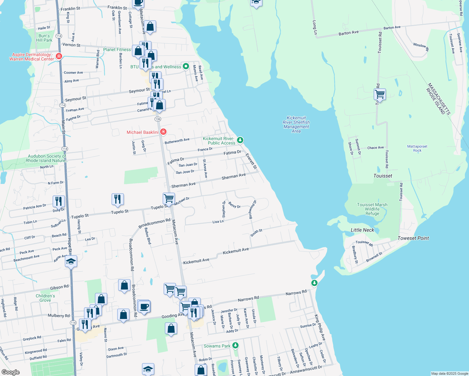 map of restaurants, bars, coffee shops, grocery stores, and more near 51 Michael Drive in Bristol