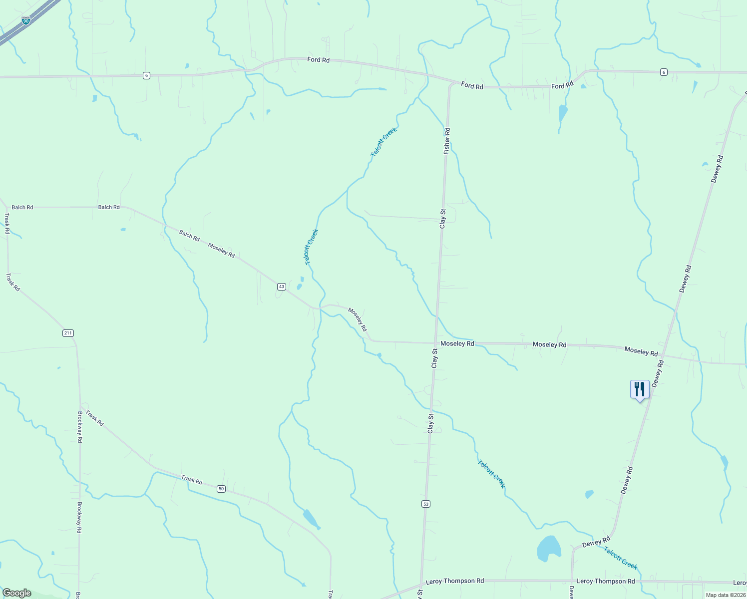 map of restaurants, bars, coffee shops, grocery stores, and more near 15594 Moseley Road in Madison