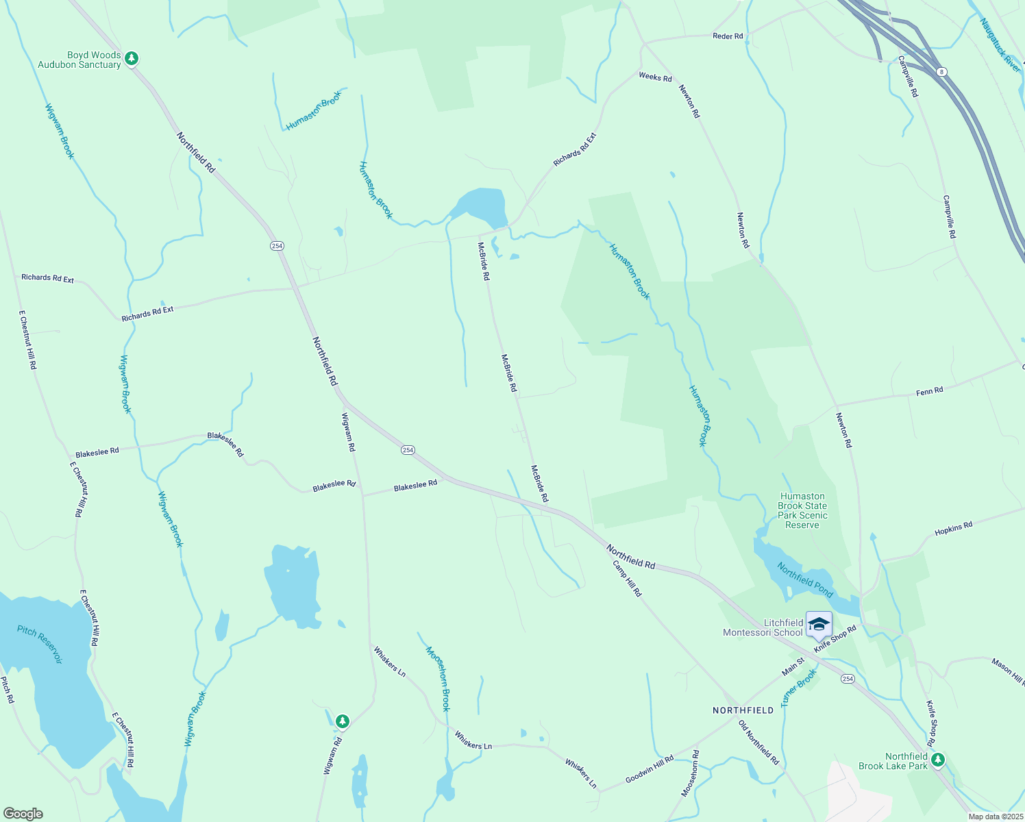 map of restaurants, bars, coffee shops, grocery stores, and more near 47 McBride Road in Litchfield
