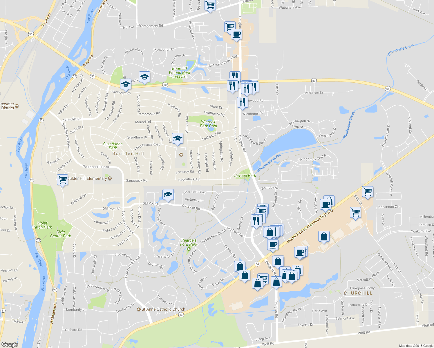 map of restaurants, bars, coffee shops, grocery stores, and more near 81 Paddock Street in Montgomery