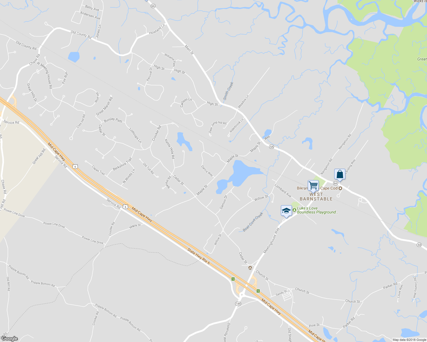 map of restaurants, bars, coffee shops, grocery stores, and more near 241 Maple Street in Barnstable