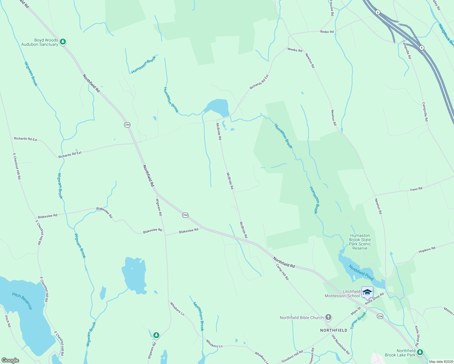 map of restaurants, bars, coffee shops, grocery stores, and more near 39 McBride Road in Litchfield